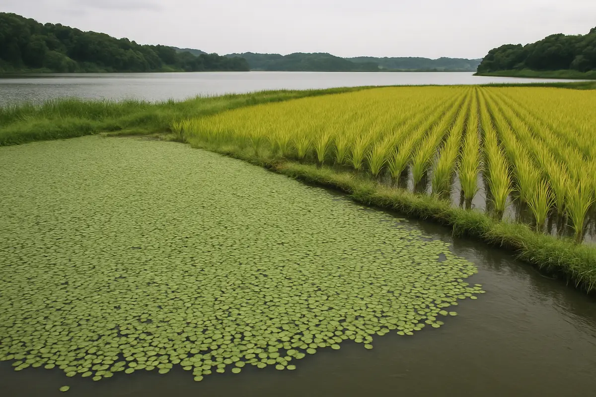 印旛沼　米に悪い水草が広がるかもしれない