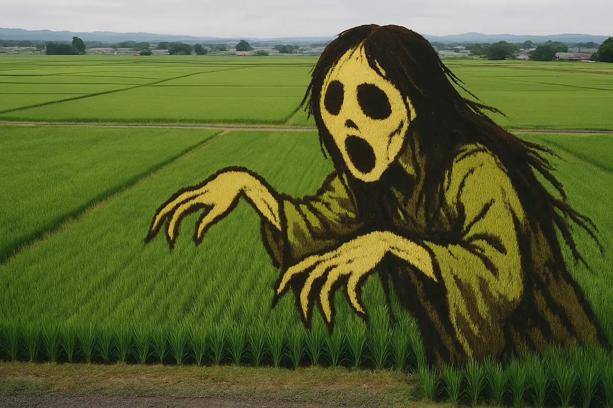青森の田んぼアート　テーマは「幽霊」