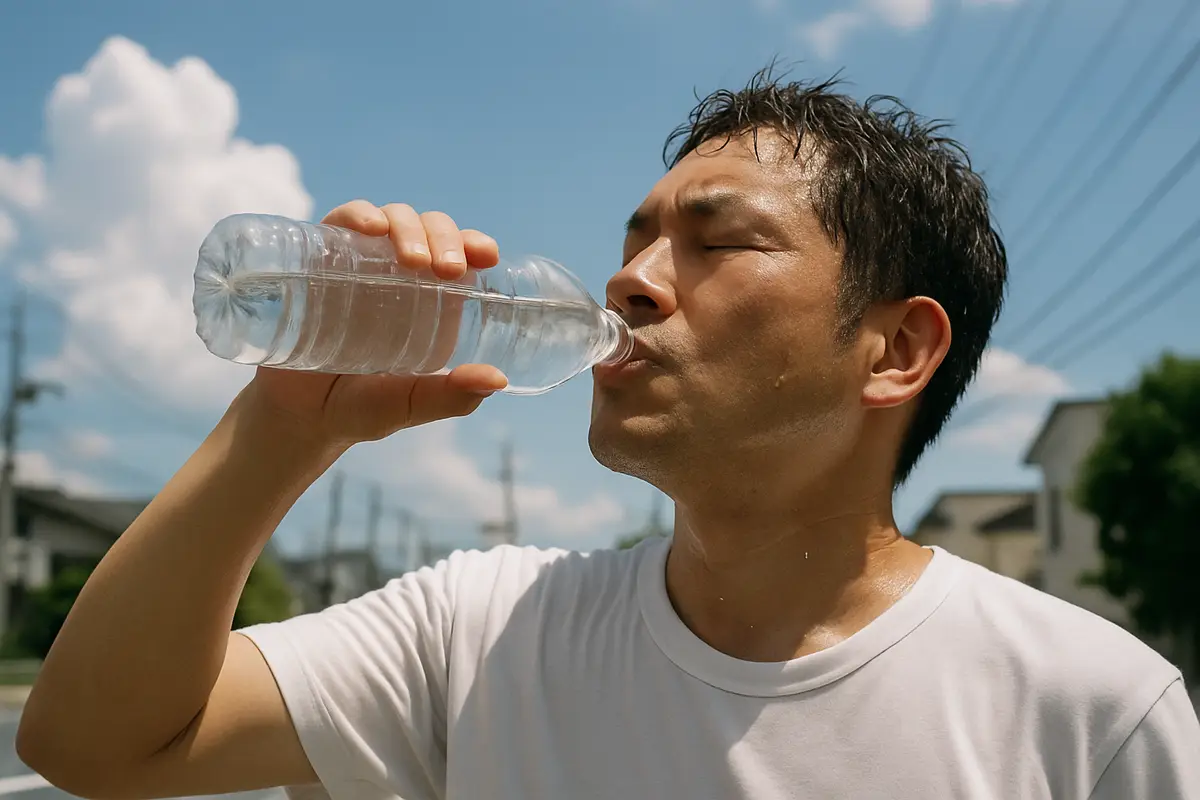 暑い日　水をたくさん飲みましょう