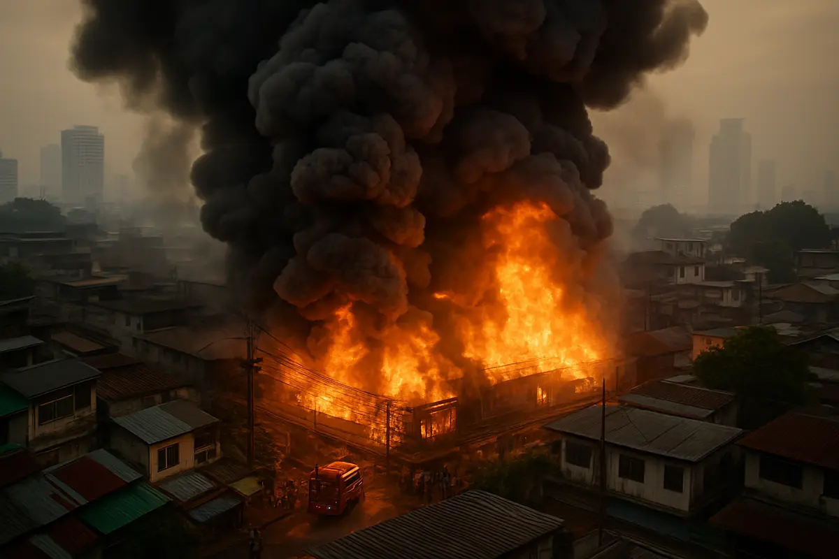 タイのバンコクで大きい火事