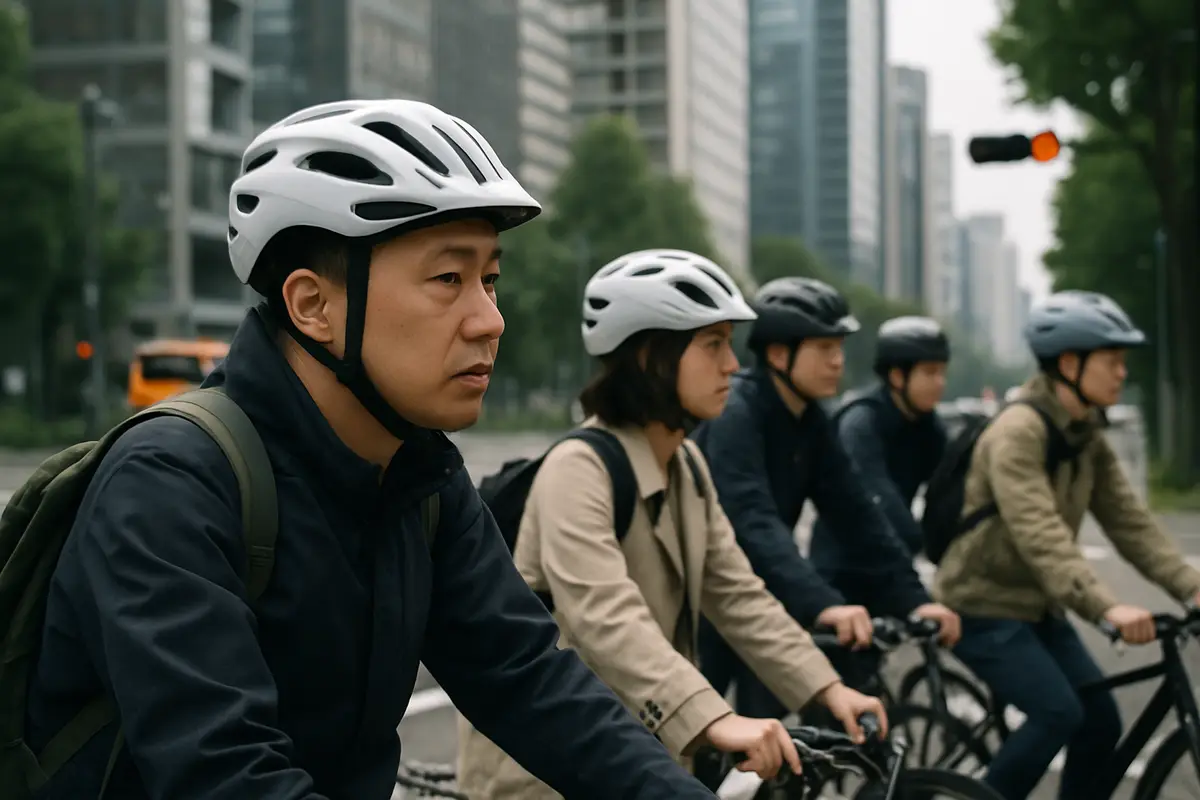 自転車のヘルメットをかぶる人が増えた