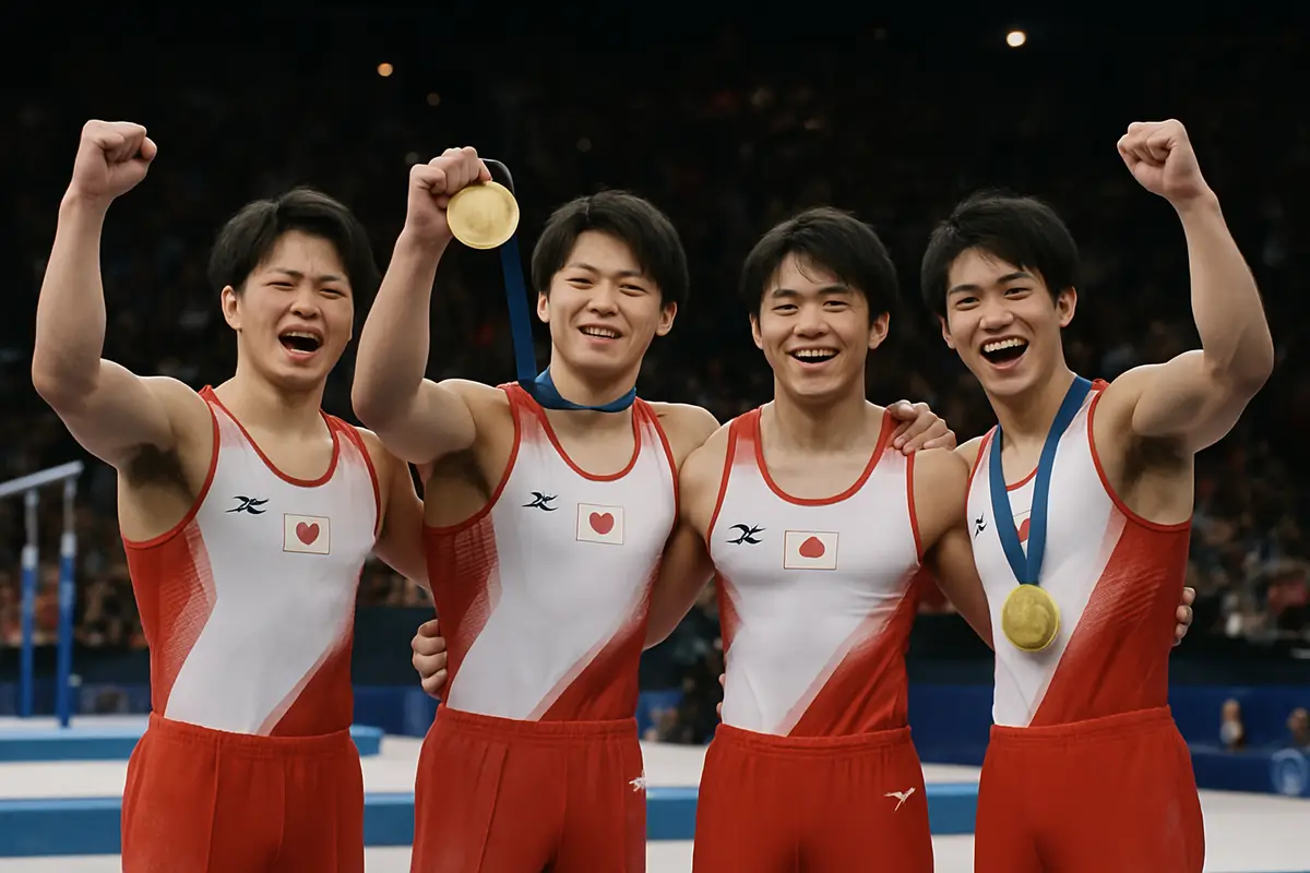 体操の世界大会で日本の男子チームが金メダル