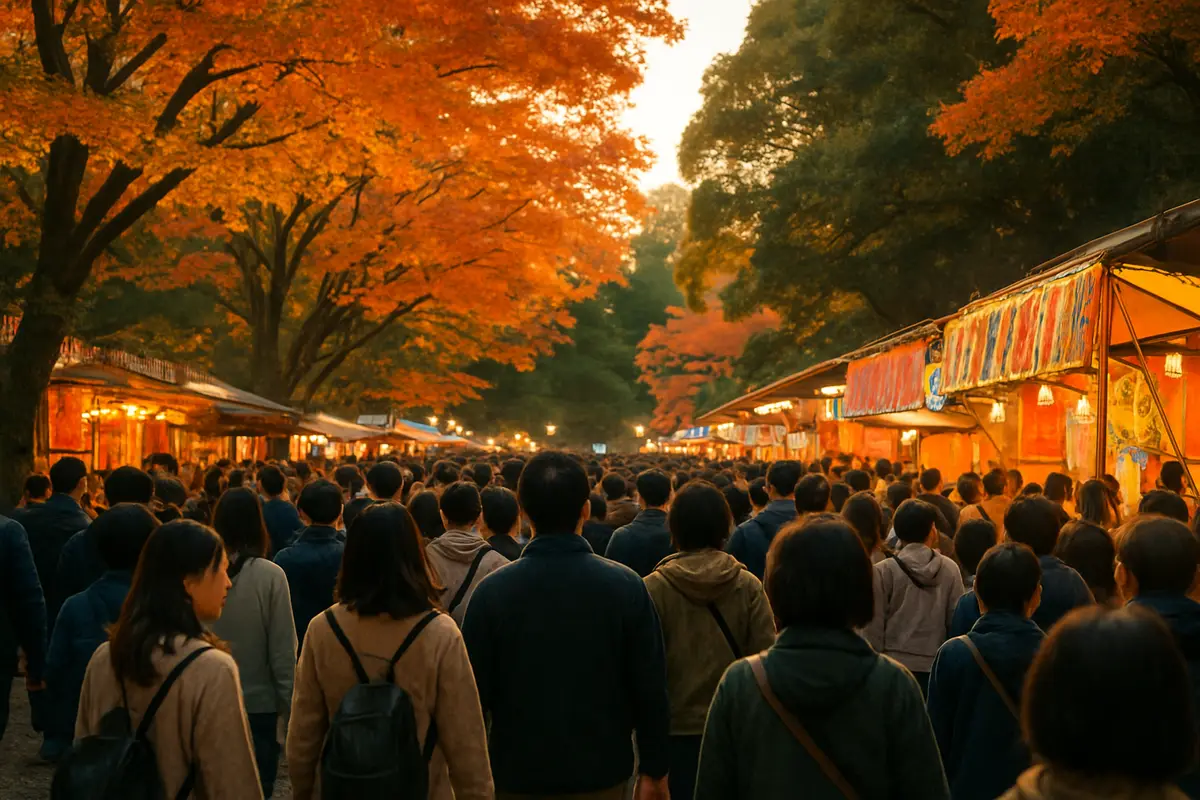 秋の祭りに人がたくさん来る