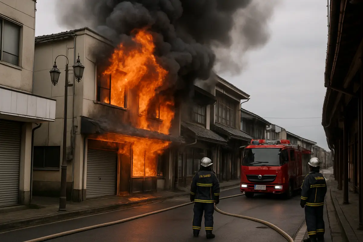 出雲市の商店街で火事があった