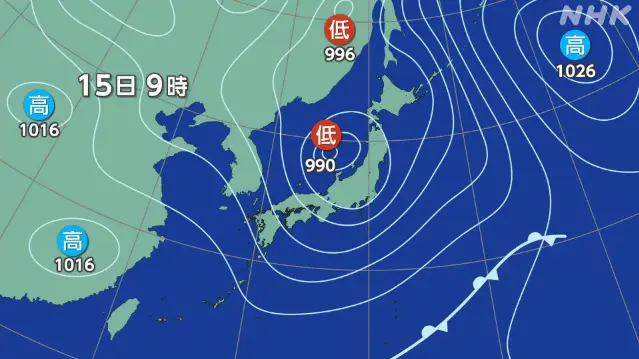 西日本と東日本　15日も雷と強い風や雨などに気をつけて